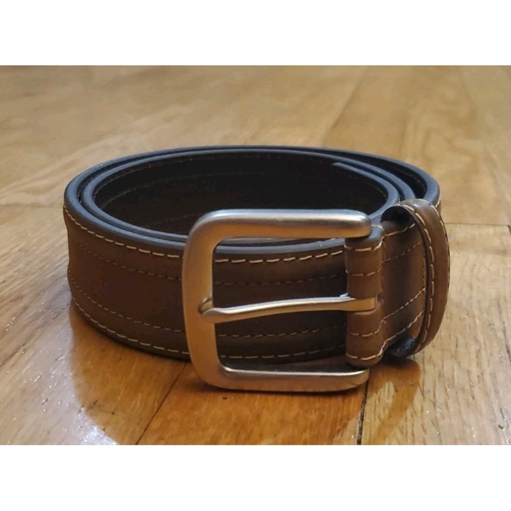 RealTree Belt Mens Size 32 Brown Leather Casual Double Stitched 1.5" Wide